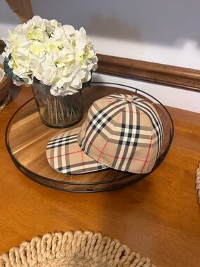Burberry Beige Plaid Baseball Cap with Black & Red Check